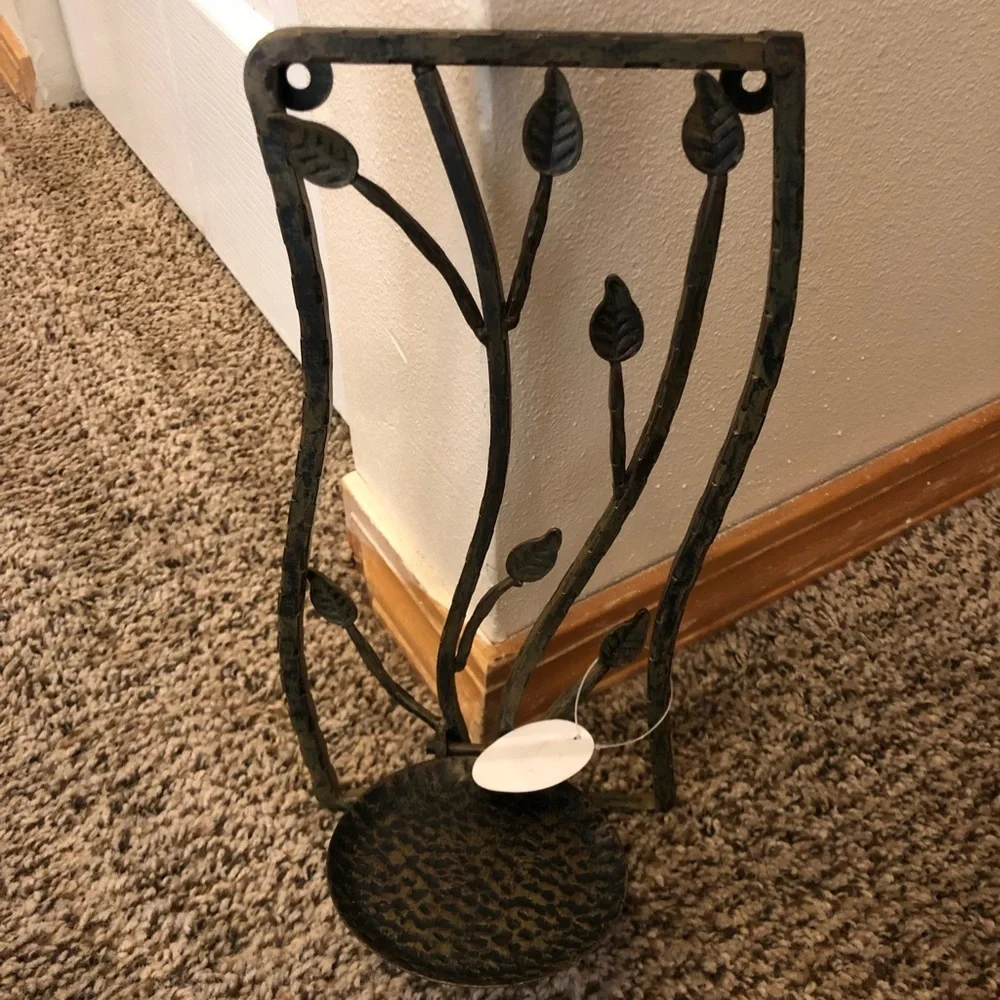 Iron Leaf Candle Wall Sconce | Dark Bronze Metal Wall Decor | 12” x 5.75” | New